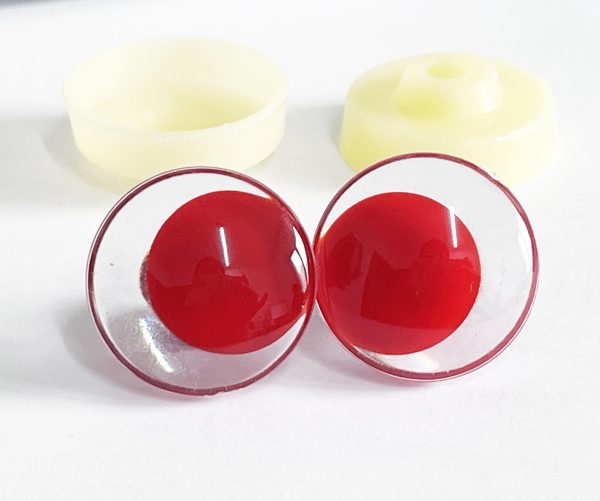 3D offcentre eyes red pupil clear toy eyes with sinker washer 14mm-35mm option  for craft doll