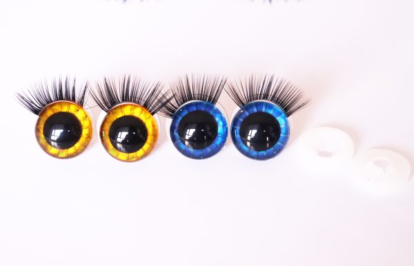 20mm dark blue gold toy round eyes with eyelash tray with disc with handress washer for diy craft doll fingdings
