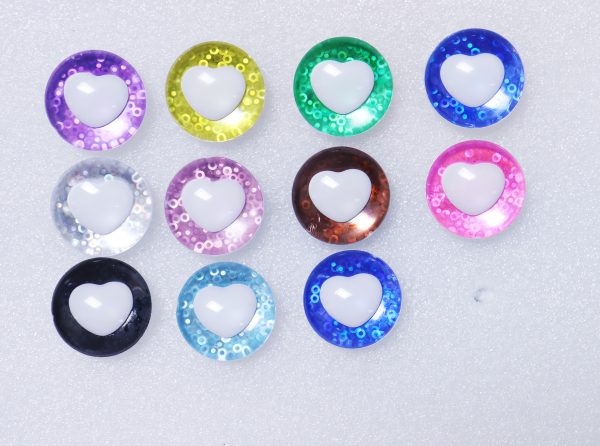 25mm 3D white heart pupil  safety toy eyes with colorful disc with sinker washer with colorful disc-Q10