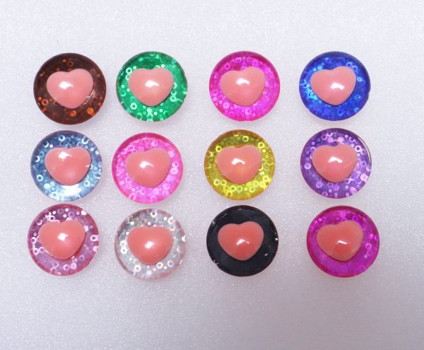 25mm 3D pink orange heart pupil  safety toy eyes with colorful disc with sinker washer with colorful disc-Q10 - Image 2