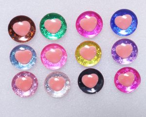 25mm 3D pink orange heart pupil safety toy eyes with colorful disc with sinker washer with colorful disc-Q10