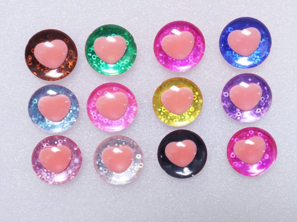 25mm 3D pink orange heart pupil  safety toy eyes with colorful disc with sinker washer with colorful disc-Q10