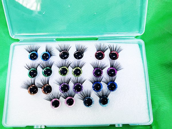 10pair/box 9mm-20mm 3D Centre eyes with colorful disc with black eyelash tray -10colors - Image 2