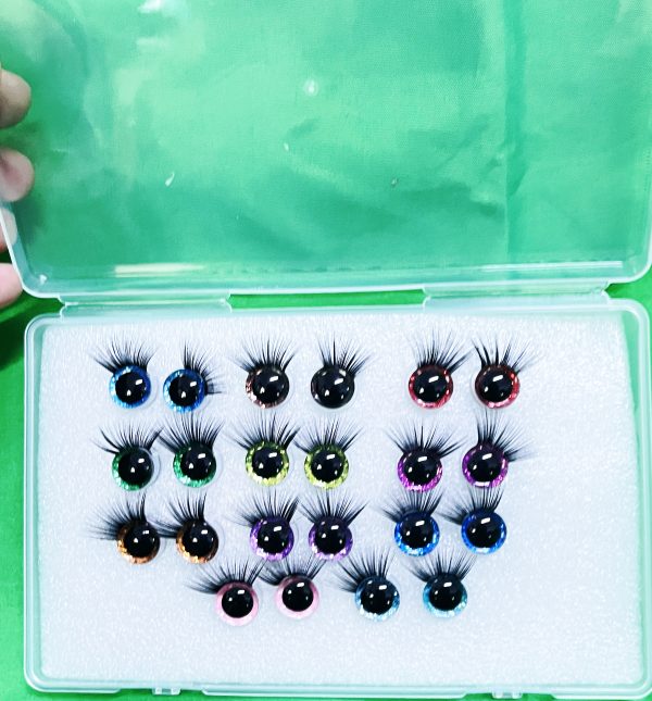10pair/box 9mm-20mm 3D Centre eyes with colorful disc with black eyelash tray -10colors