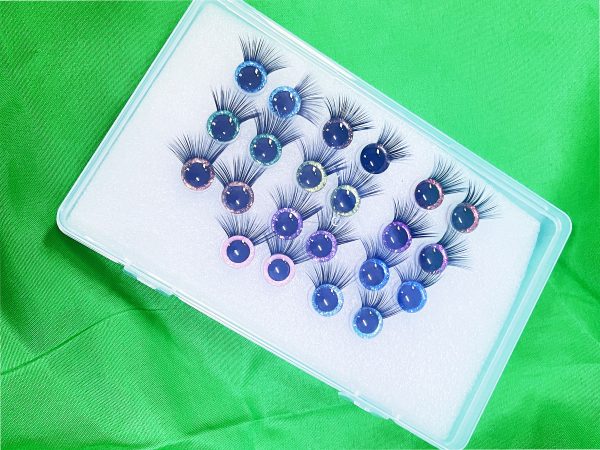 10pair/box 9mm-20mm 3D Centre eyes with colorful disc with black eyelash tray -10colors - Image 3