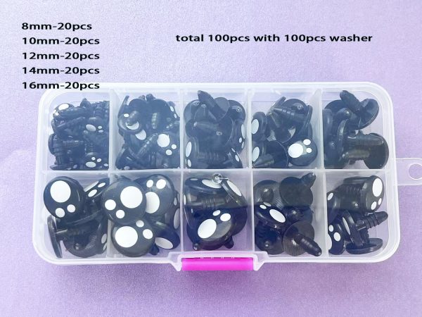 100pcs/box  8mm 10mm 12mm 14mm 16mm toy eyes with soft washer