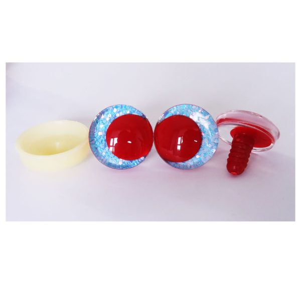 blue color 3D offcentre eyes red pupil clear toy eyes with sinker washer 14mm-35mm option  for craft doll -T10