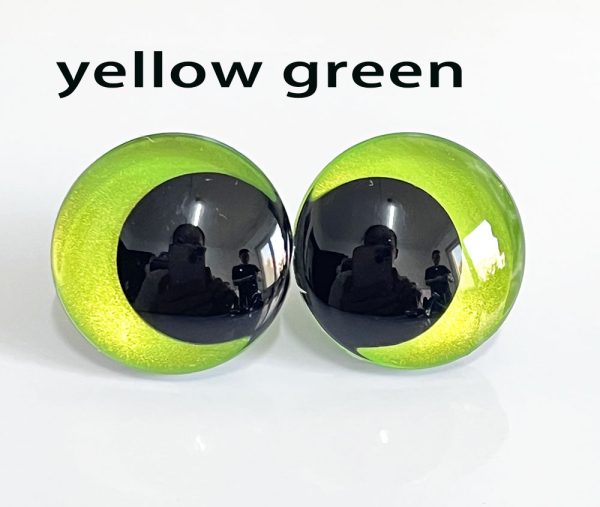 handpaint yellow green color 3D offcentre eyes black pupil  toy eyes with sinker washer 12mm-40mm option  for craft doll