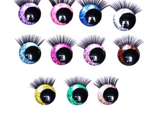 mixed color 3D offcentre eyes black pupil toy eyes with sinker washer with black eyelash tray 12mm-40mm option for craft doll -B11