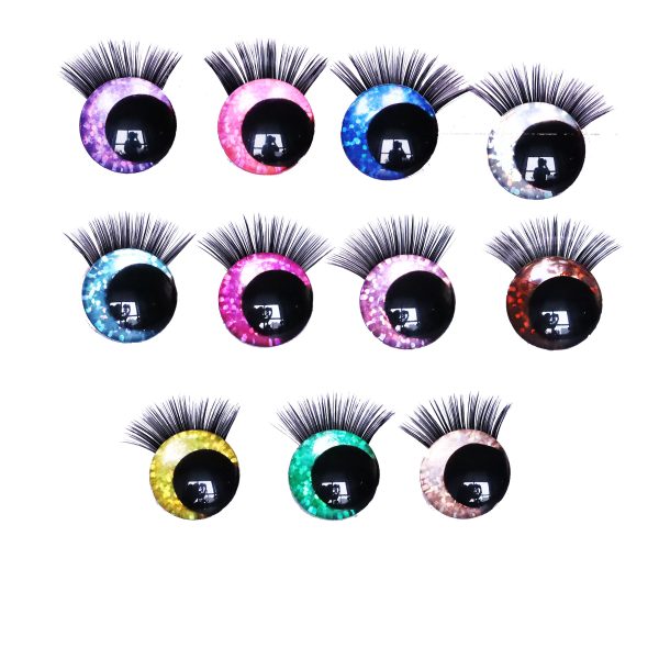 mixed color 3D offcentre eyes black pupil  toy eyes with sinker washer with black  eyelash tray 12mm-40mm option  for craft doll -B11