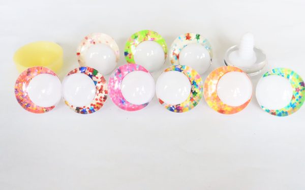 mixed color 3D white pupil offcentre eyes  clear toy eyes with sinker washer 12mm-40mm option  for craft doll -s9