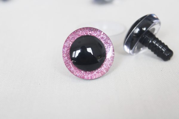 pink color 9mm-35mm 3D Centre glitter toy eyes with hard washer for diy craft plush doll findings-N10