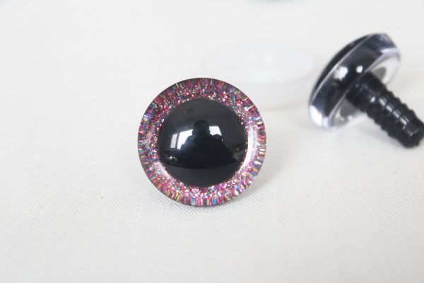 red glitter color 9mm-35mm 3D Centre glitter toy eyes with hard washer for diy craft plush doll findings-N10