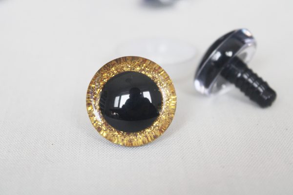 gold color 9mm-35mm 3D Centre glitter toy eyes with hard washer for diy craft plush doll findings-N10