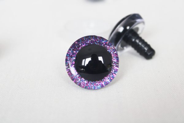 purple glitter color 9mm-35mm 3D Centre glitter toy eyes with hard washer for diy craft plush doll findings-N10