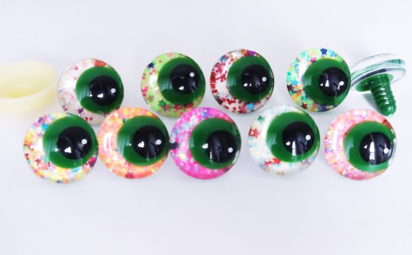 mixed color 25mm 3D offcentre eyes green pupil with print white dot  toy eyes with sinker washer -S9 - Image 2