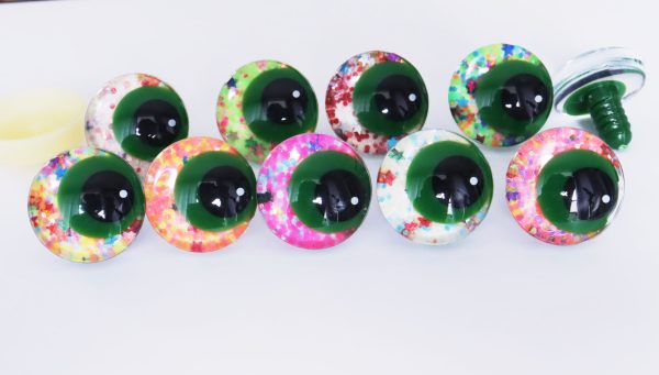 mixed color 25mm 3D offcentre eyes green pupil with print white dot  toy eyes with sinker washer -S9 - Image 3