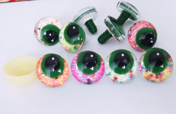 mixed color 25mm 3D offcentre eyes green pupil with print white dot  toy eyes with sinker washer -S9