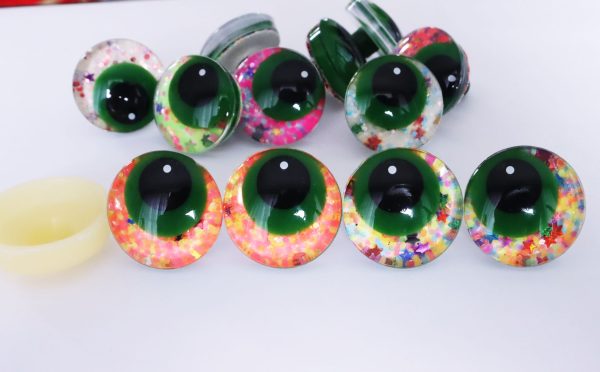 mixed color 25mm 3D offcentre eyes green pupil with print white dot  toy eyes with sinker washer -S9 - Image 4