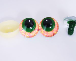orange disc color 25mm 3D offcentre eyes green pupil with print white dot  toy eyes with sinker washer -S9