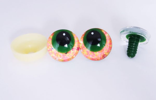 orange disc color 25mm 3D offcentre eyes green pupil with print white dot  toy eyes with sinker washer -S9