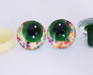 yellow disc color 25mm 3D offcentre eyes green pupil with print white dot  toy eyes with sinker washer -S9