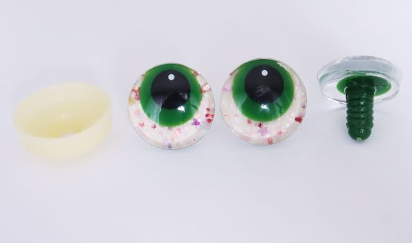 White disc color 25mm 3D offcentre eyes green pupil with print white dot  toy eyes with sinker washer -S9