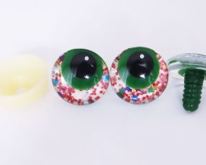 Red disc color 25mm 3D offcentre eyes green pupil with print white dot  toy eyes with sinker washer -S9