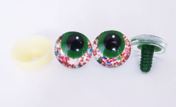Red disc color 25mm 3D offcentre eyes green pupil with print white dot  toy eyes with sinker washer -S9