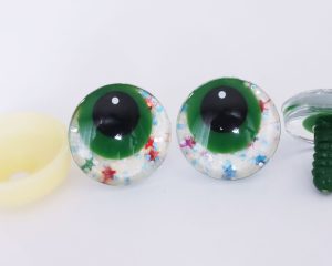 light blue disc color 25mm 3D offcentre eyes green pupil with print white dot  toy eyes with sinker washer -S9