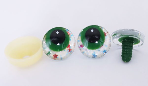 light blue disc color 25mm 3D offcentre eyes green pupil with print white dot  toy eyes with sinker washer -S9