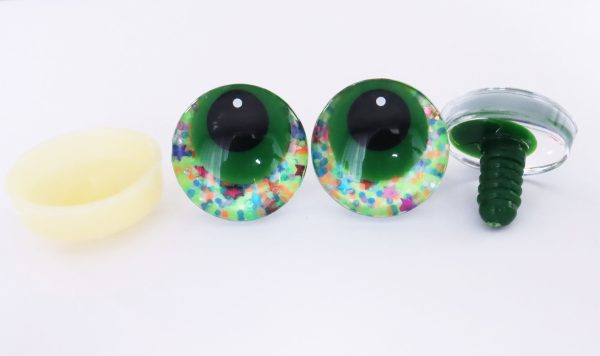 green  disc color 25mm 3D offcentre eyes green pupil with print white dot  toy eyes with sinker washer -S9