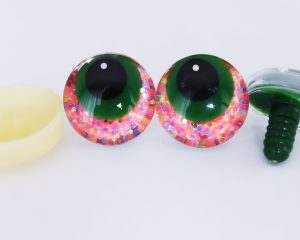 pink disc color 25mm 3D offcentre eyes green pupil with print white dot  toy eyes with sinker washer -S9