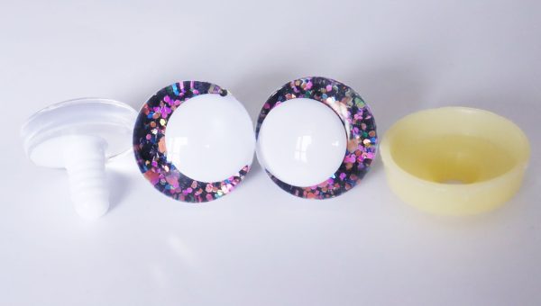 mix glitter  color 3D offcentre eyes white  pupil clear toy eyes with sinker washer 14mm-35mm option  for craft doll -T10