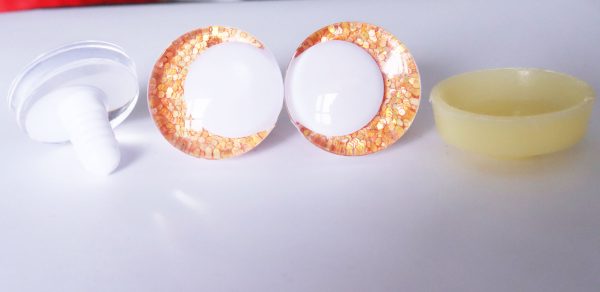 orange  color 3D offcentre eyes white  pupil clear toy eyes with sinker washer 14mm-35mm option  for craft doll -T10