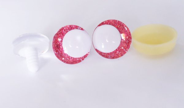 rose red  color 3D offcentre eyes white  pupil clear toy eyes with sinker washer 14mm-35mm option  for craft doll -T10
