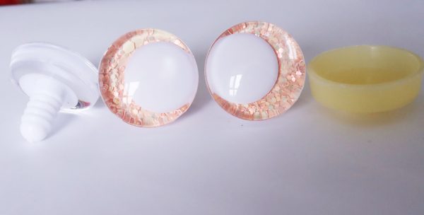 light orange color 3D offcentre eyes white  pupil clear toy eyes with sinker washer 14mm-35mm option  for craft doll -T10