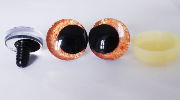 orange color 3D offcentre eyes black pupil clear toy eyes with sinker washer 12mm-40mm option  for craft doll -T10