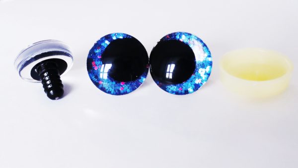 dark blue color 3D offcentre eyes black pupil clear toy eyes with sinker washer 12mm-40mm option  for craft doll -T10