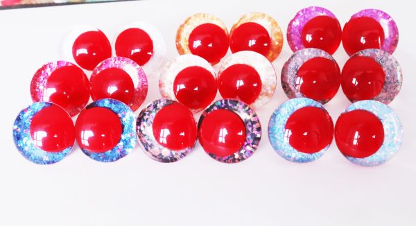 mixed color 3D offcentre eyes red pupil clear toy eyes with sinker washer 14mm-35mm option  for craft doll -T10
