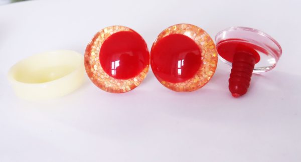 orange color 3D offcentre eyes red pupil clear toy eyes with sinker washer 14mm-35mm option  for craft doll -T10