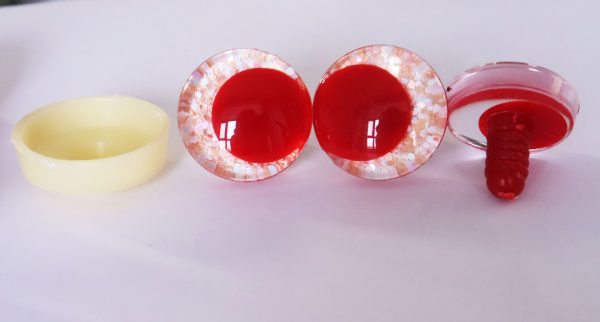 pink orange color 3D offcentre eyes red pupil clear toy eyes with sinker washer 14mm-35mm option  for craft doll -T10