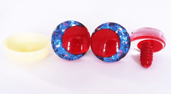 dark blue color 3D offcentre eyes red pupil clear toy eyes with sinker washer 14mm-35mm option  for craft doll -T10