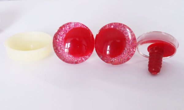 rose red color 3D offcentre eyes red pupil clear toy eyes with sinker washer 14mm-35mm option  for craft doll -T10