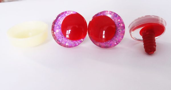 purple color 3D offcentre eyes red pupil clear toy eyes with sinker washer 14mm-35mm option  for craft doll -T10