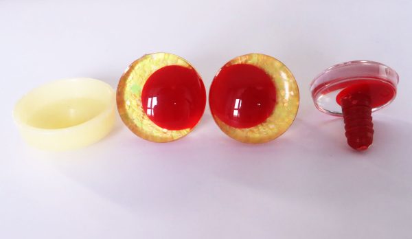 yellow color 3D offcentre eyes red pupil clear toy eyes with sinker washer 14mm-35mm option  for craft doll -T10
