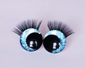 light blue 3D offcentre eyes black pupil toy eyes with sinker washer with black eyelash tray 12mm-40mm option for craft doll -B11