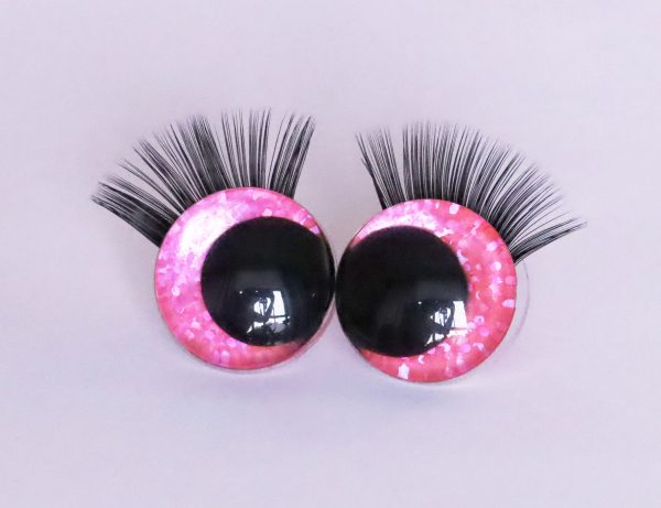 pink 3D offcentre eyes black pupil  toy eyes with sinker washer with black  eyelash tray 12mm-40mm option  for craft doll -B11 (Copy)