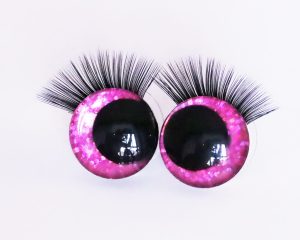 dark pink 3D offcentre eyes black pupil toy eyes with sinker washer with black eyelash tray 12mm-40mm option for craft doll -B11