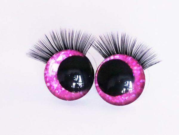 dark pink 3D offcentre eyes black pupil  toy eyes with sinker washer with black  eyelash tray 12mm-40mm option  for craft doll -B11